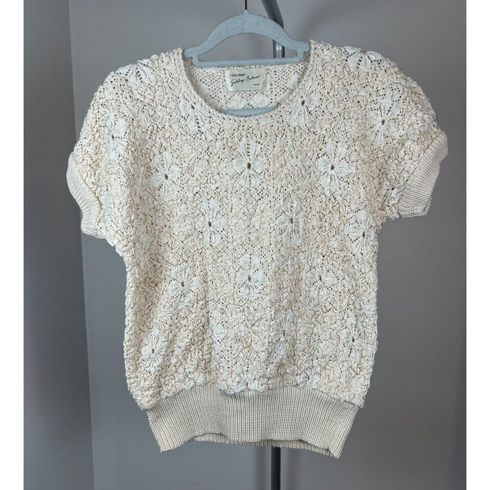 Vintage Mexican Crocheted Hand Knit Cream Women's Blouse Top Hippie Boho M/L